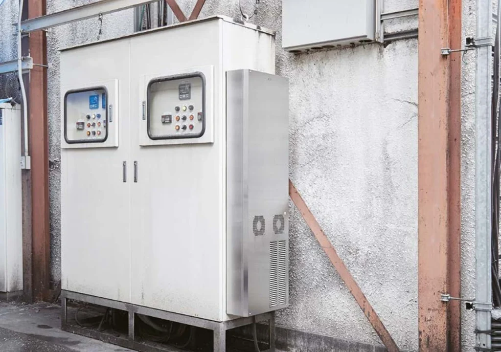 AC Panel khusus outdoor menjaga panel kontrol listrik dari ancaman overheat karena panas dan teriknya matahari luar, lembapnya udara tropis, dan meningkatnya debu akibat kekeringan dari musim kemarau.
